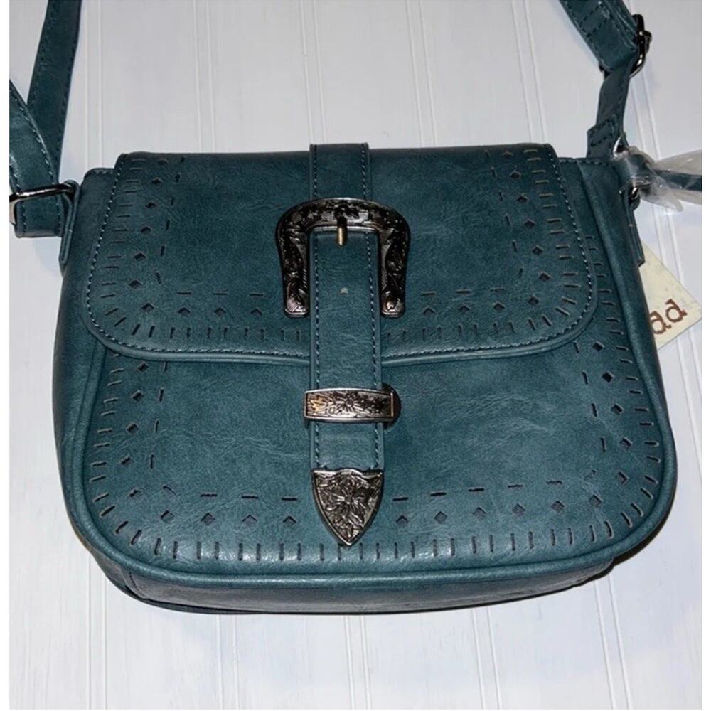 Mudd Western Crossbody Bag Faux Leather Shoulder Bag Silver Tone Buckle New